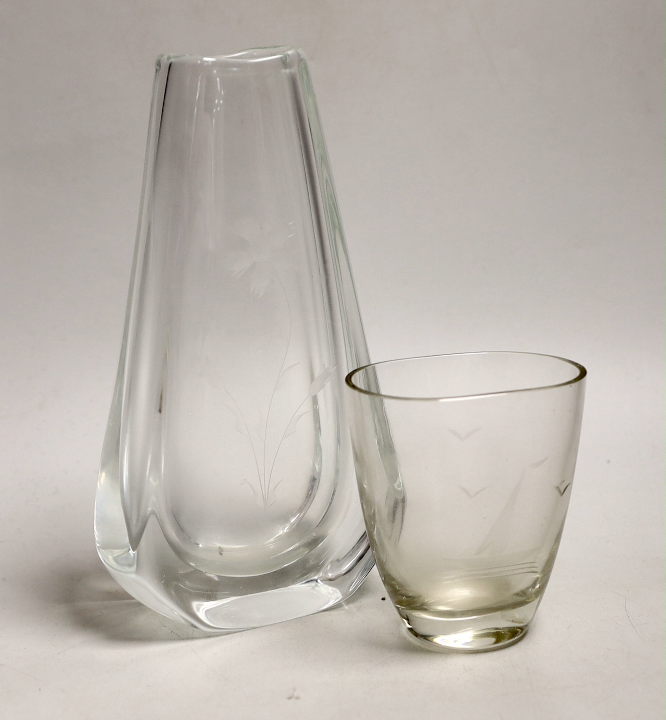Two Orrefors glass vases, tallest 21.5cm